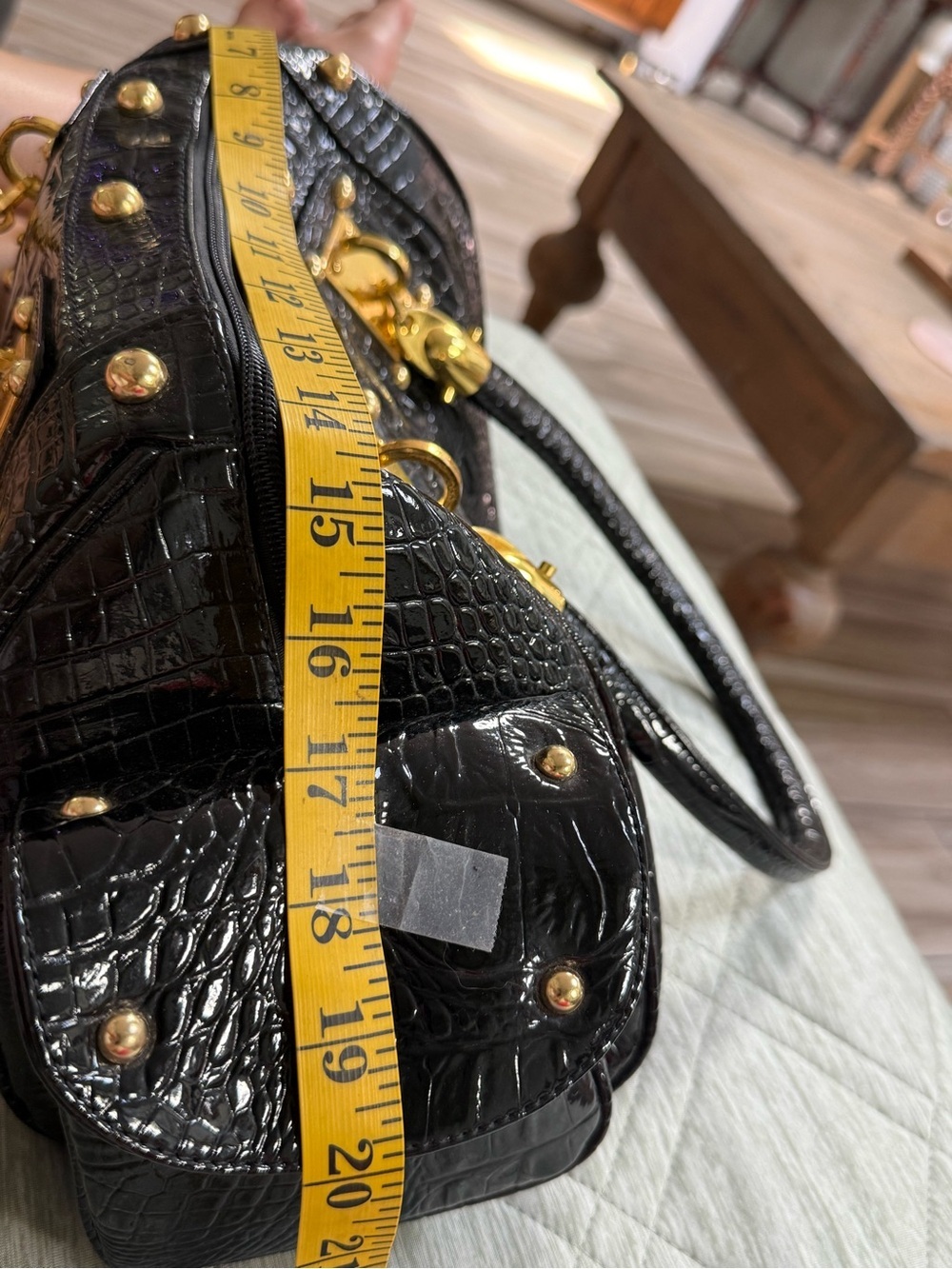 Vintage Calla 90’s Snake Pattern Patent Studded Faux Purse Black Satchel Hand Bg - Picture 15 of 15